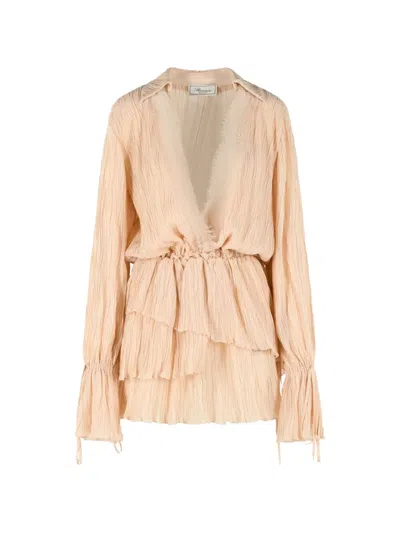 Blumarine Georgette Plisse` Dress In Neutral