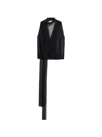 Blumarine Georgette Sash Top In Black