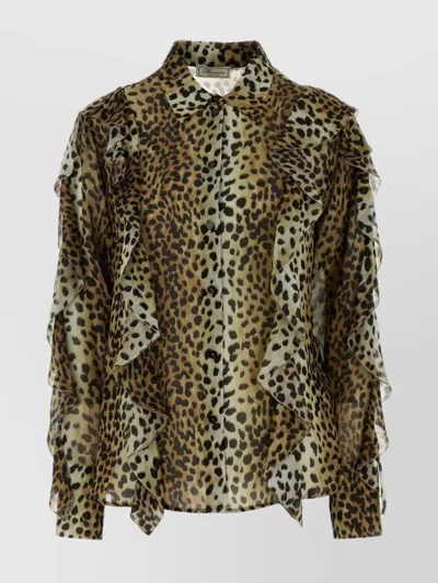 BLUMARINE GEORGETTE SHIRT WITH ANIMAL PRINT AND RUFFLE DETAILING