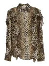 Blumarine Georgette Shirt With Ruffles In Brown