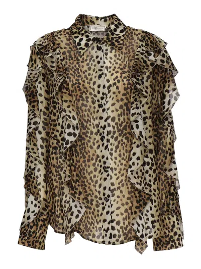 Blumarine Georgette Shirt With Ruffles In Brown