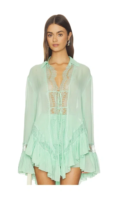 Blumarine Georgette Top With Lace In Green