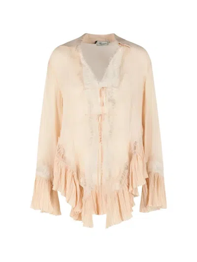 Blumarine Georgette Top With Lace In Pink