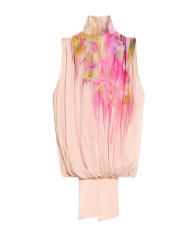Blumarine Georgette Top With Liquid Flower Print In Pink