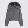 Blumarine Casual Jacket With Faux Fur Collar In Gray