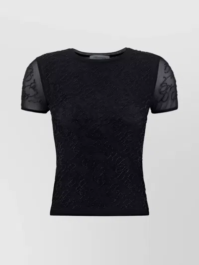 Blumarine Glitter Embellished Lace Detail T-shirt In Black