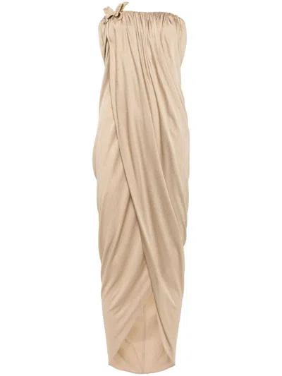 BLUMARINE GOLD-TONE BUTTERFLY-PIN ASYMMETRIC DRESS - WOMEN'S - ZAMAK/VISCOSE