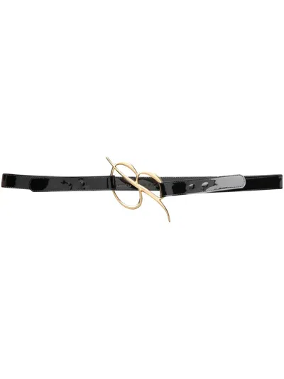 Blumarine Gold-toned Letter Logo Belt In Black