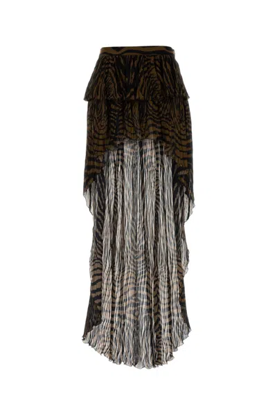 Blumarine Gonna Chiffon Corta Davanti Lunga Dietro In Brown