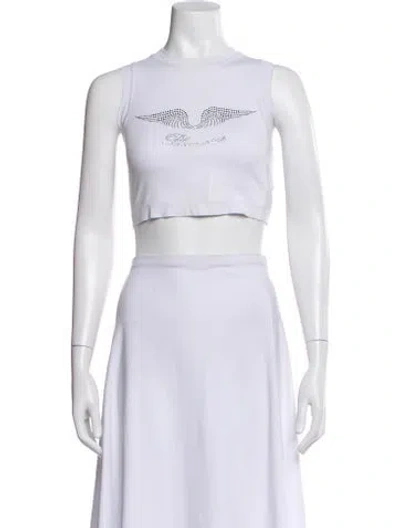 Pre-owned Blumarine Graphic Print Crew Neck Crop Top In White