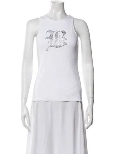 Pre-owned Blumarine Graphic Print Crew Neck Top W/ Tags In White