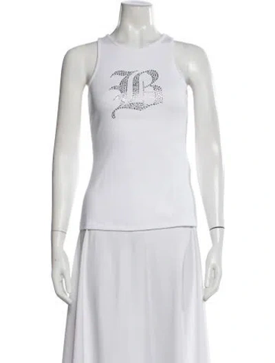 Pre-owned Blumarine Graphic Print Crew Neck Top In White