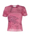 Blumarine Graphic-print Semi-sheer T-shirt In Pink