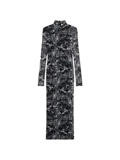 Blumarine Graphic-print High-neck Maxi Dress In Black
