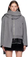 BLUMARINE GRAY FELT SCARF BOMBER JACKET