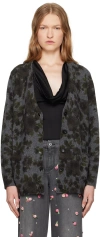Blumarine Gray Rose Print Cardigan In F9855 Dark Shadw Gre
