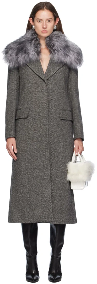 Blumarine Grey Wool Shearling Jacket In C9688 Grey Castleroc