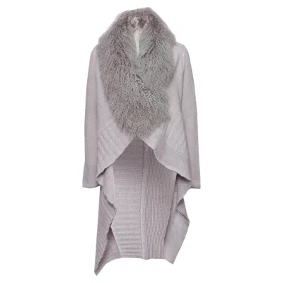 Pre-owned Blumarine , Gray Woolen Cardigan With Fur Collar.