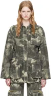 Blumarine Jean Camouflage-print Jacket In F5925 Aloe/corteccia