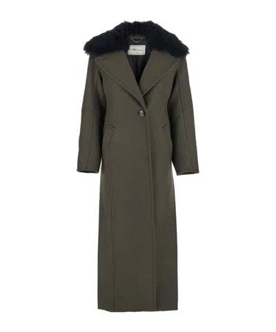 BLUMARINE GREEN COAT WITH CLASSIC LAPELS AND REMOVABLE COLLAR IN WOOL BLEND WOMAN