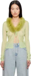 Blumarine Feather-trimmed Cardigan In N0459 Nile Green