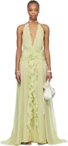 Blumarine Green Rose Decoration Maxi Dress In N0459 Nile Green