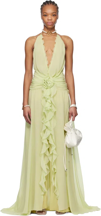 Blumarine Green Rose Decoration Maxi Dress In N0459 Nile Green