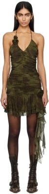 Blumarine Green Ruched Minidress In M5695 Militare/dark