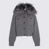 Blumarine Casual Jacket With Faux Fur Collar In Gray