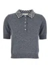 Blumarine Grey Polo Shirt  With Collar Beaded