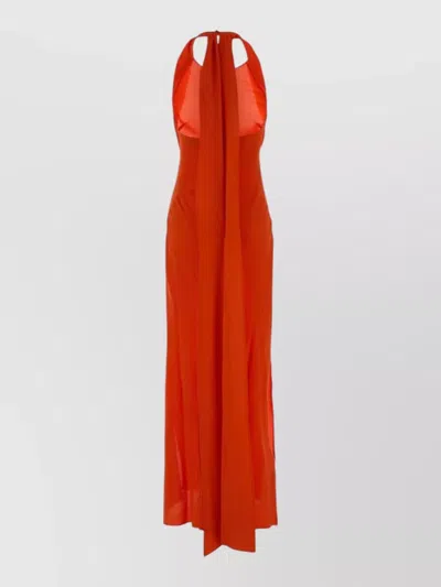 Blumarine Halter Neck Floor Length Open Back Dress In Orange
