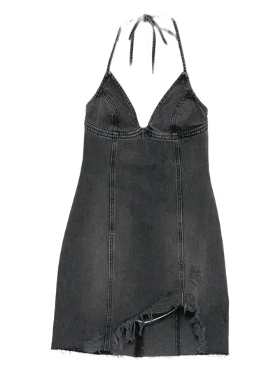 Blumarine Halter-neck Frayed Denim Dress In Multi