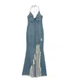 Blumarine Halter-neck Frayed-hem Denim Dress In Blue