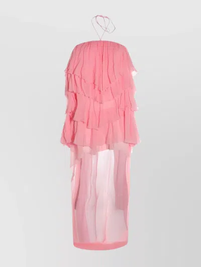 Blumarine Halter Neckline Tiered Maxi Sheer Dress In Flamingo Pink