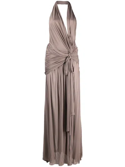 Blumarine Halterneck Backless Gown In Neutrals