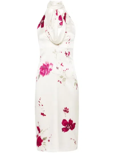 Blumarine Halterneck Floral Midi Dress In Neutrals