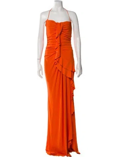 Pre-owned Blumarine Halterneck Long Dress In Orange
