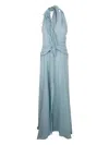 Blumarine Georgette Dress With Fringe In Blau
