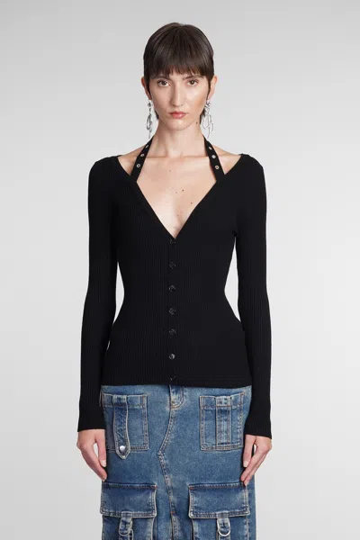 Blumarine Halterneck Ribbed-knit Cardigan In Black