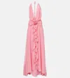 Blumarine Halterneck Silk Georgette Maxi Dress In Pink