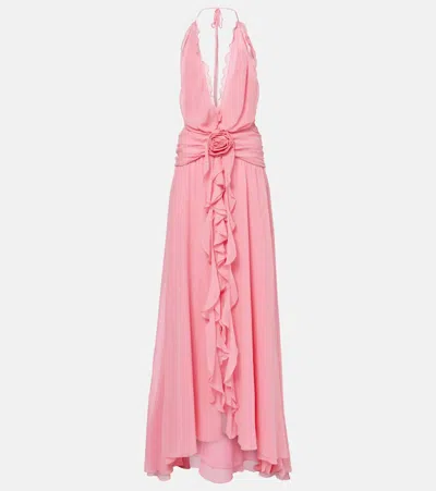 Blumarine Halterneck Silk Georgette Maxi Dress In Pink