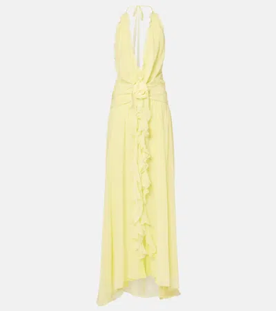Blumarine Halterneck Silk Georgette Maxi Dress In Yellow