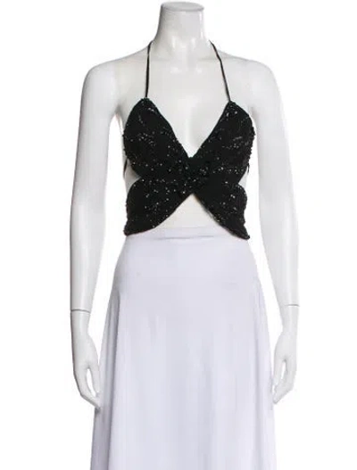 Pre-owned Blumarine Halterneck Sleeveless Crop Top In Black