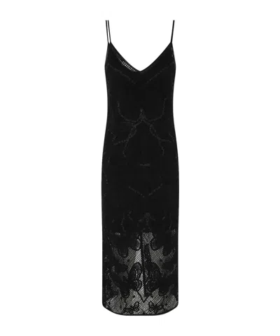 Blumarine Handmade Embroidery Long Mesh Dress In Black