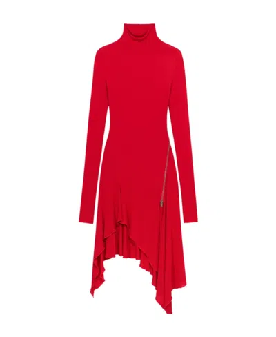 Blumarine High-neck Asymmetric Midi Dress In Red