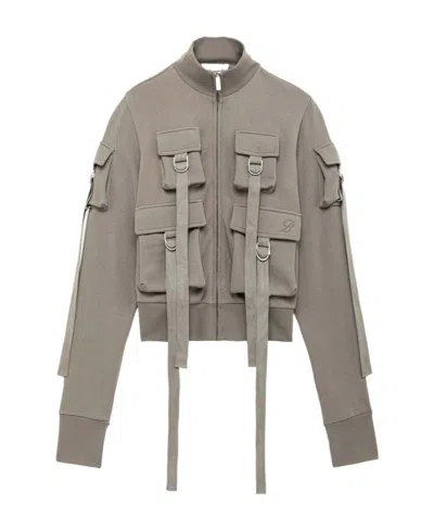 Blumarine High-neck Cotton Jacket In Gray