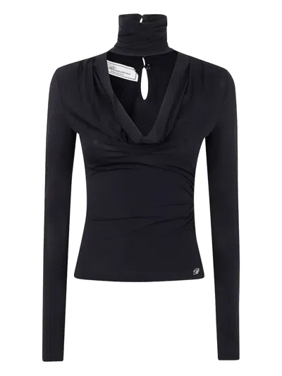 Blumarine High-neck Draped Top In Black