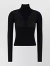 Blumarine High Neck Fitted Sweater With Lace Detailing In Black
