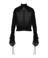 Blumarine High-neck Pleated Fringed-detail Blouse In Black