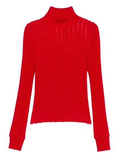Blumarine High-neck Ribbed Sweater In Red
